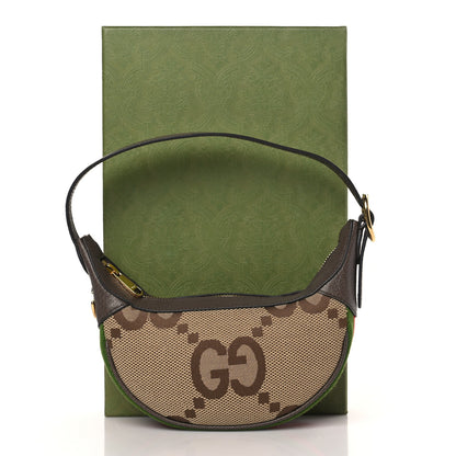 Gucci Monogram Jumbo GG Textured Dollar Calfskin Web Mini Ophidia Half Moon Hobo Camel Ebony New Acero 9 of 9