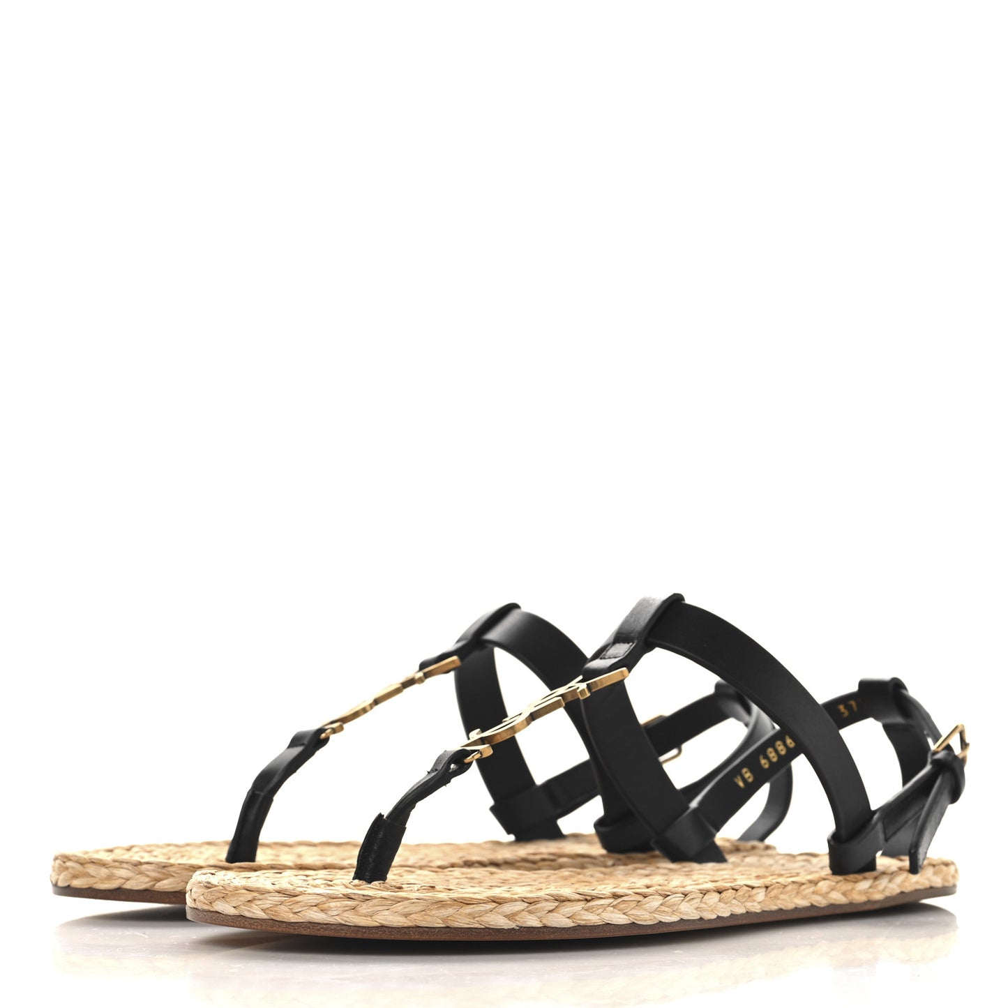 Calfskin Raffia Cassandra Monogram Sandals 37.5 Black