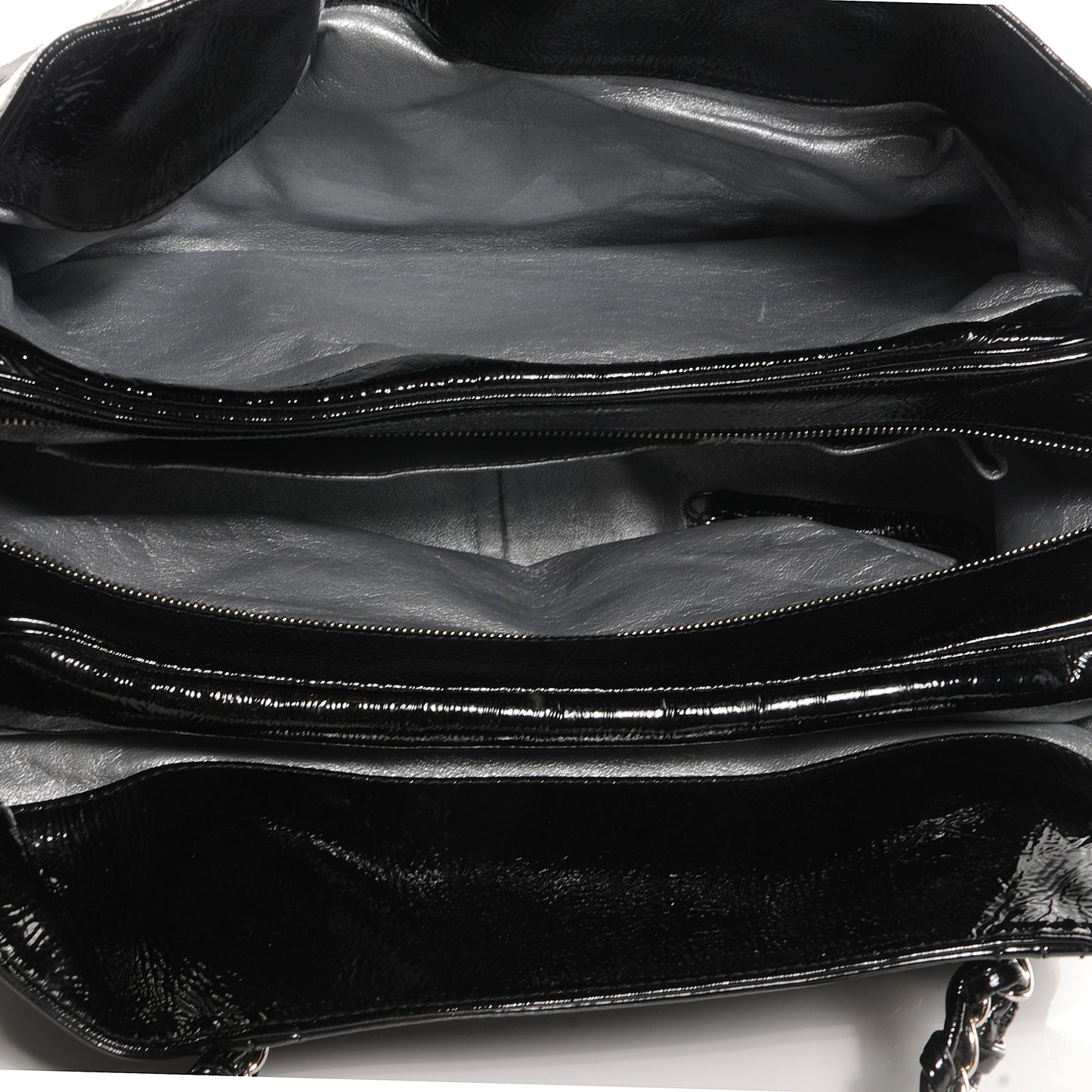 Patent Calfskin Large Luxe Ligne Tote Black