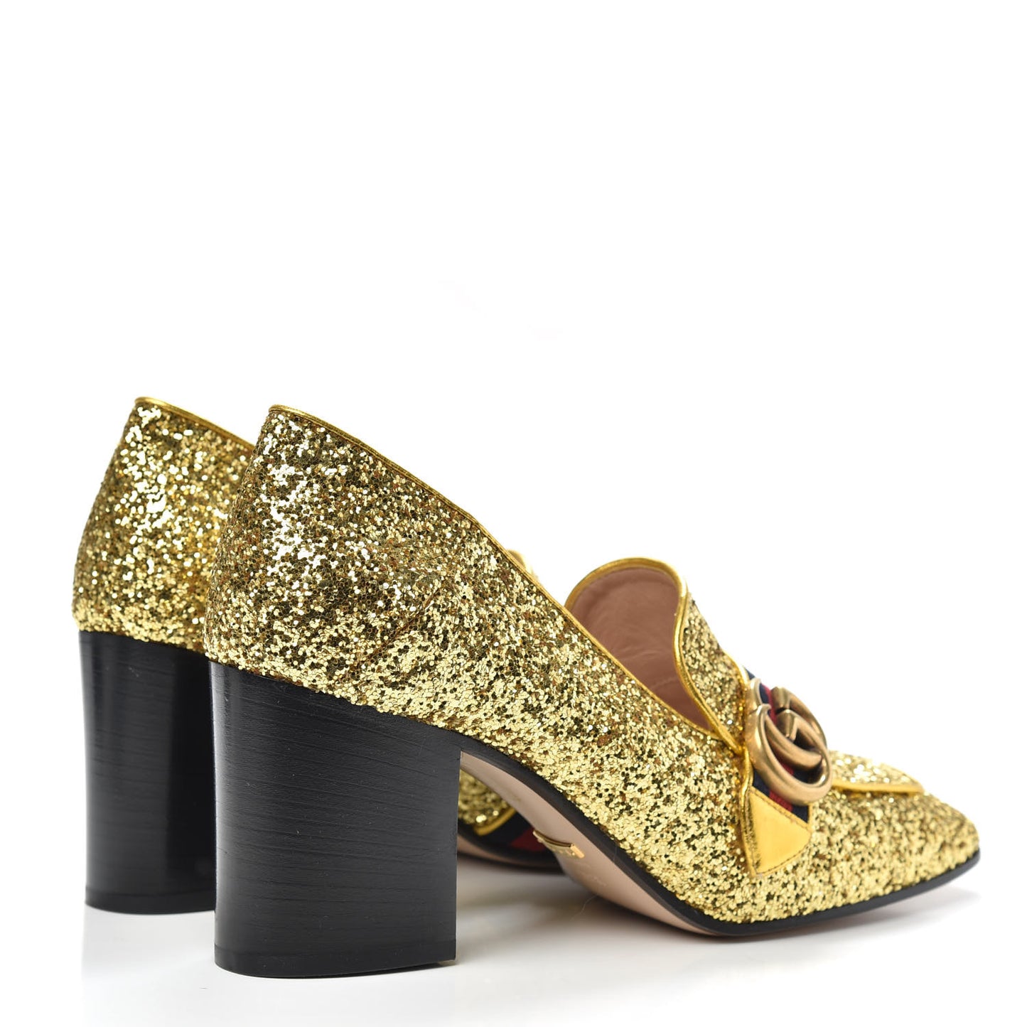 Glitter Nappa Web Peyton 75mm Loafer Pumps 39.5 Oro Vecchio
