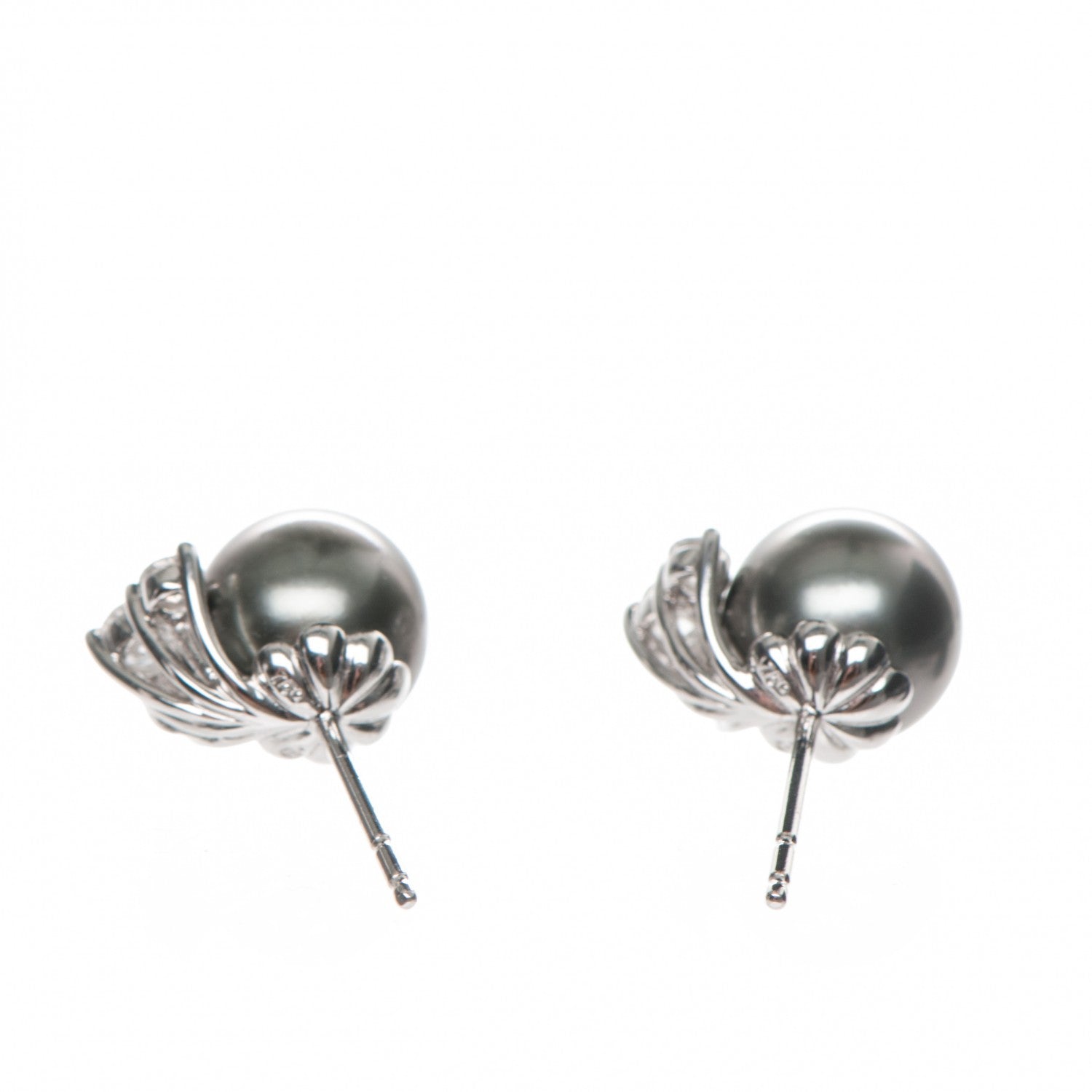 Mikimoto 18K White Gold Diamond Black South Sea Pearl 10mm Stud Earrings 3 of 4
