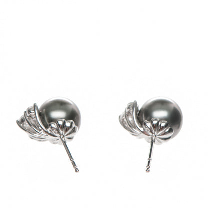 Mikimoto 18K White Gold Diamond Black South Sea Pearl 10mm Stud Earrings 3 of 4