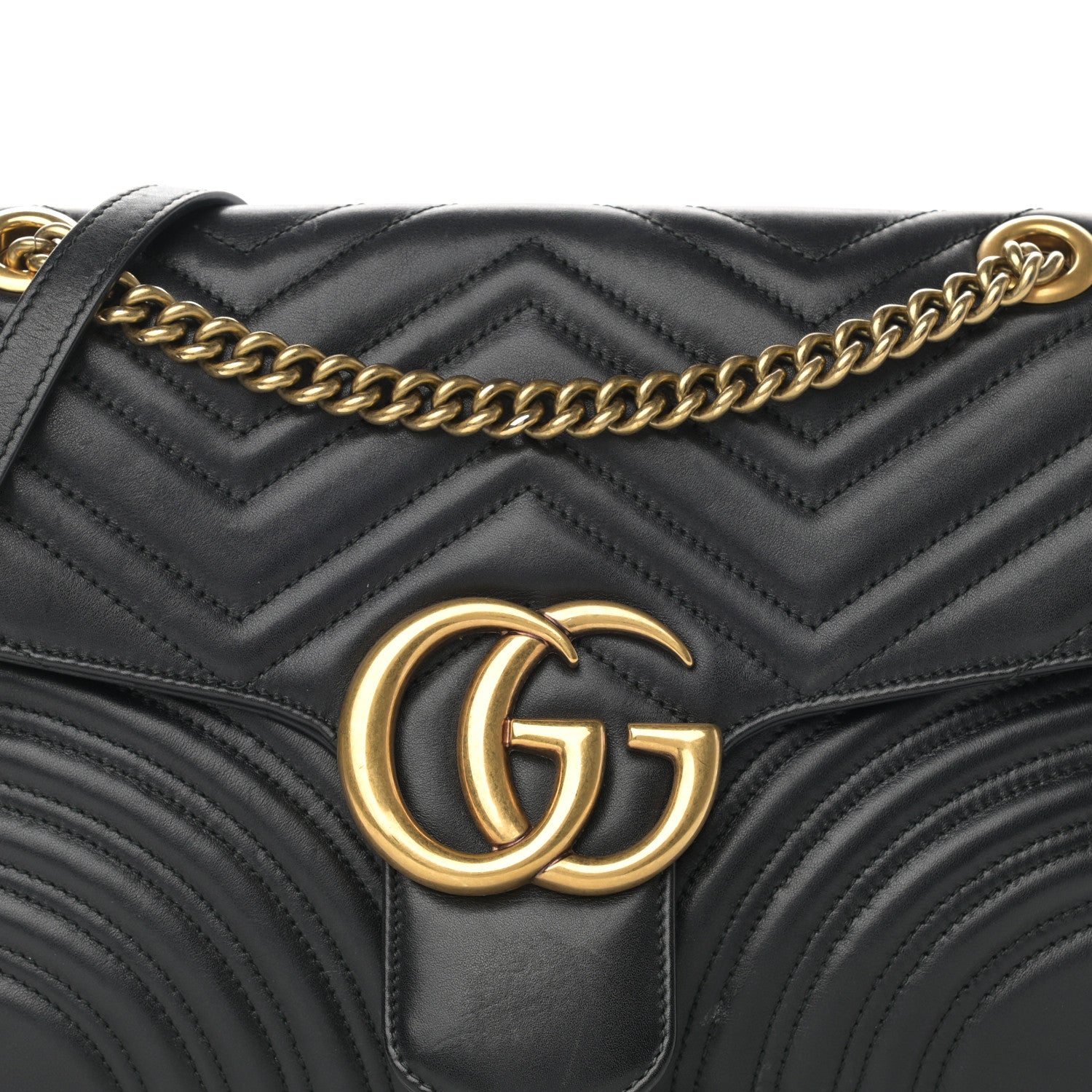Gucci Calfskin Matelasse Medium GG Marmont Shoulder Bag Black 8 of 15
