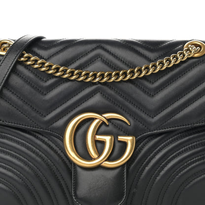 Gucci Calfskin Matelasse Medium GG Marmont Shoulder Bag Black 8 of 15