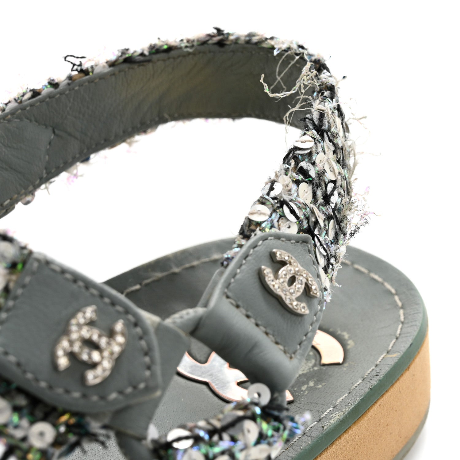 Chanel Tweed Sequin Crystal CC Sandals 40 Blue Multicolor 12 of 12