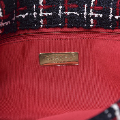 Chanel Tweed Quilted Large 19 Flap Navy Blue White Red 6 of 10