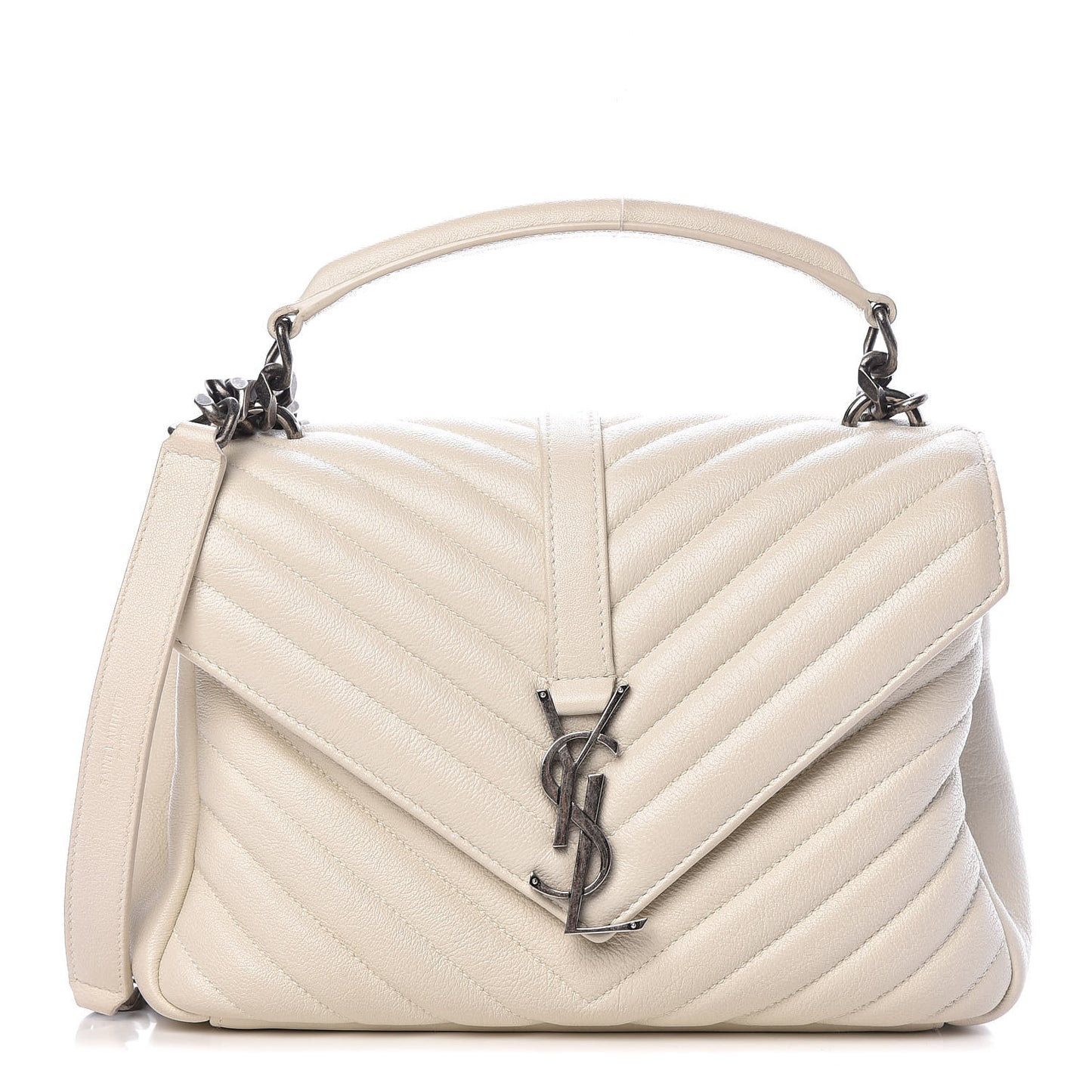Sheepskin Matelasse Chevron Monogram Medium College Bag Dove White