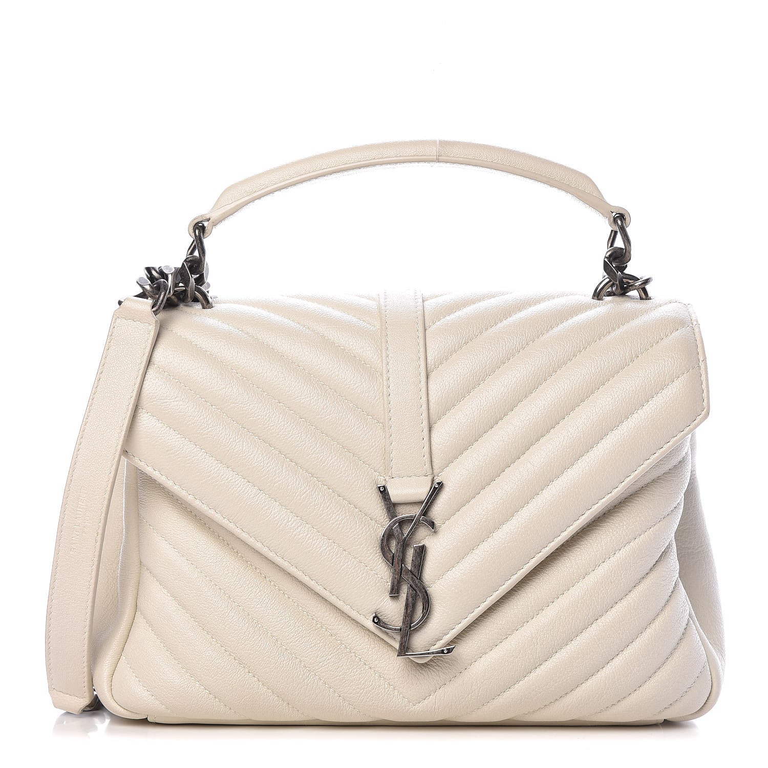 Saint Laurent Sheepskin Matelasse Chevron Monogram Medium College Bag Dove White 1 of 17