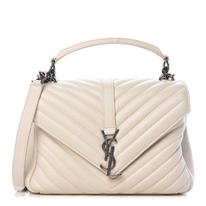 Saint Laurent Sheepskin Matelasse Chevron Monogram Medium College Bag Dove White 1 of 17