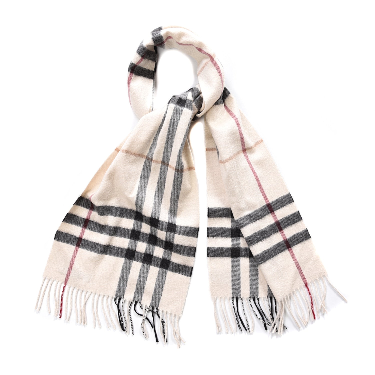 Burberry Cashmere Giant Check Fringe Scarf Ivory 1 of 3