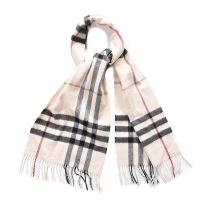 Burberry Cashmere Giant Check Fringe Scarf Ivory 1 of 3