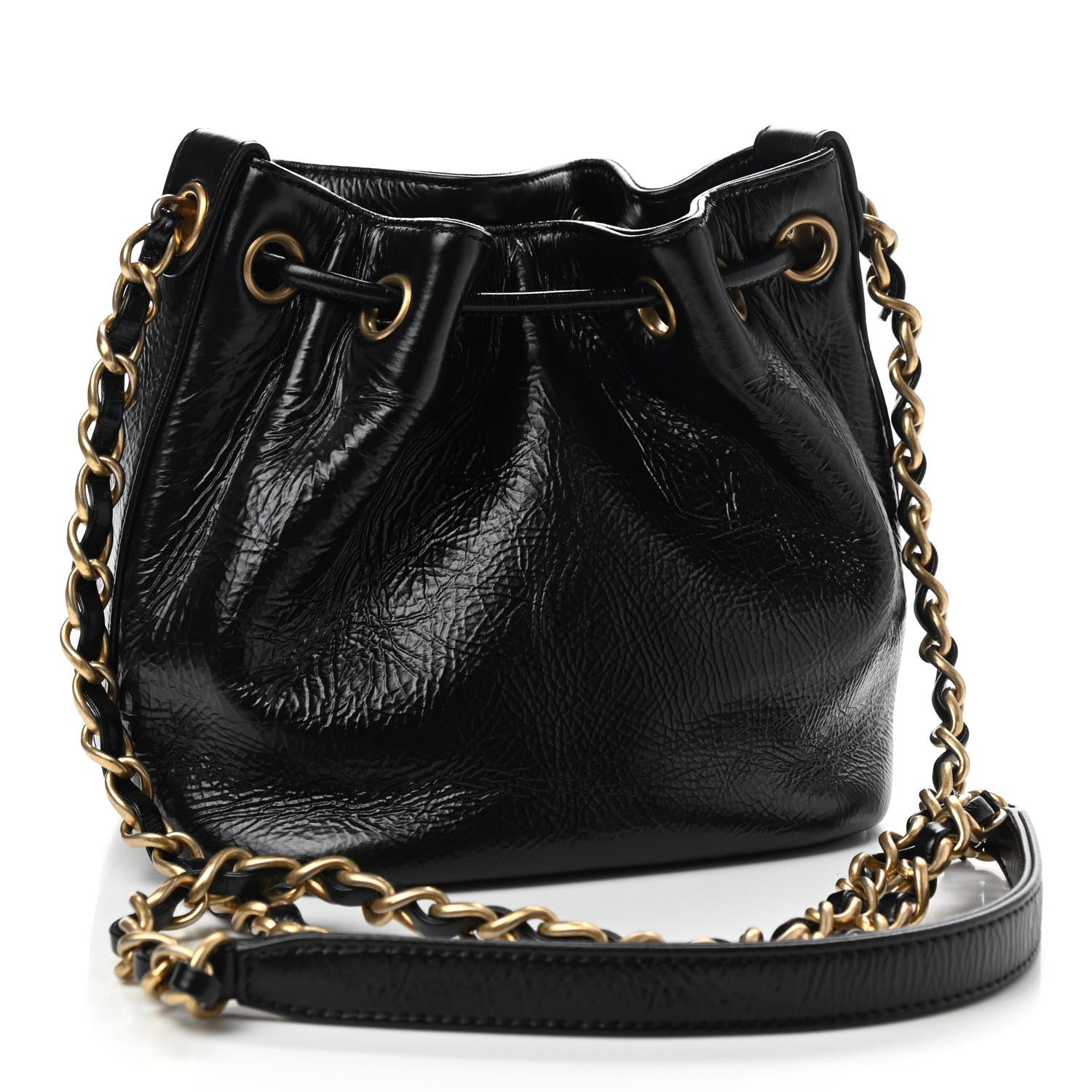 Chanel Shiny Aged Calfskin CC Chain Mini Drawstring Bag Black 3 of 11
