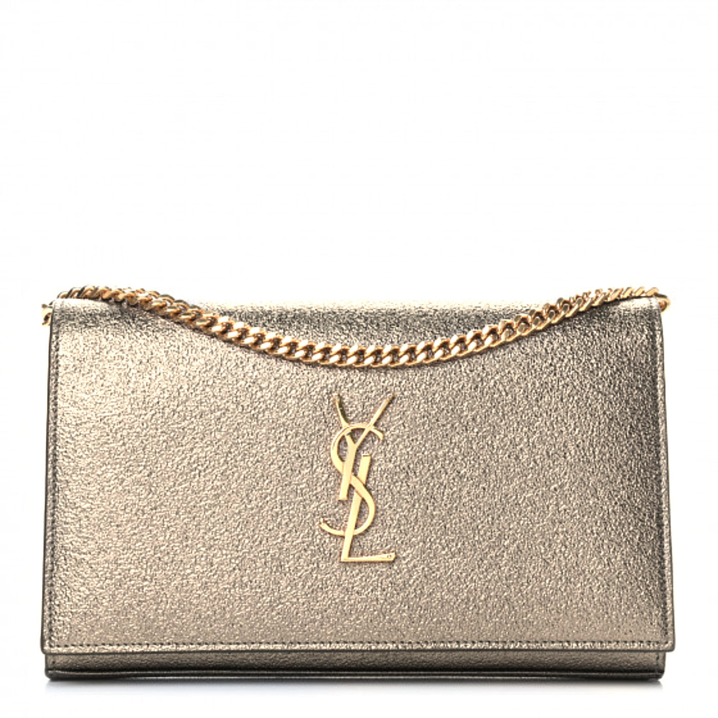 Grained Metallic Calfskin Monogram Chain Wallet Bronze