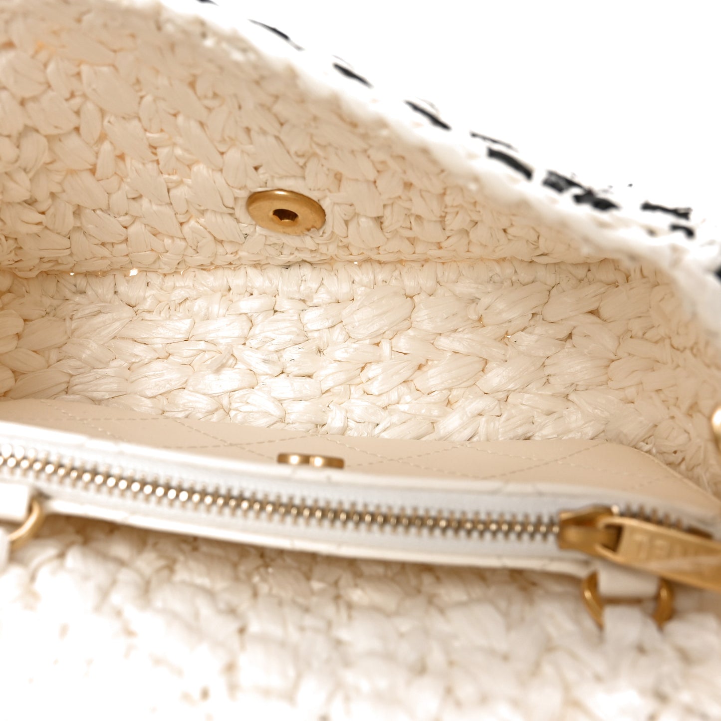 Raffia Effect Tweedy Mini Flap Bag White Black