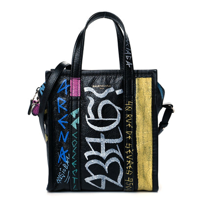 Balenciaga Agneau Arena Graffiti All Over XS Bazar Shopper Tote Black Multicolor 1 of 10