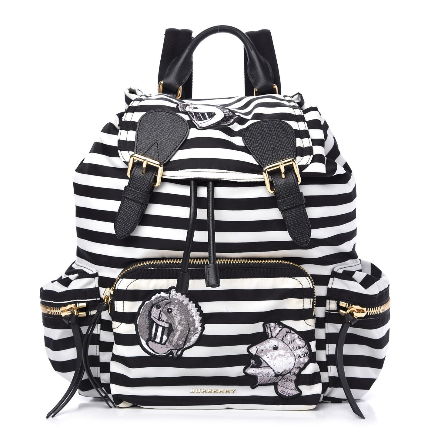 Nylon Striped Medium Rucksack Backpack Black White