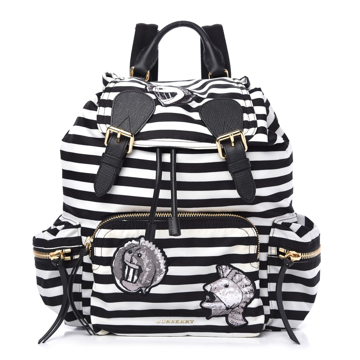 Burberry Nylon Striped Medium Rucksack Backpack Black White 1 of 13
