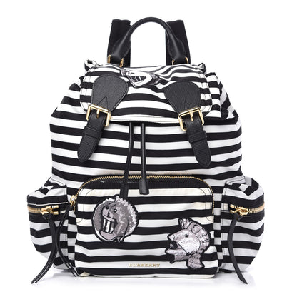 Burberry Nylon Striped Medium Rucksack Backpack Black White 1 of 13