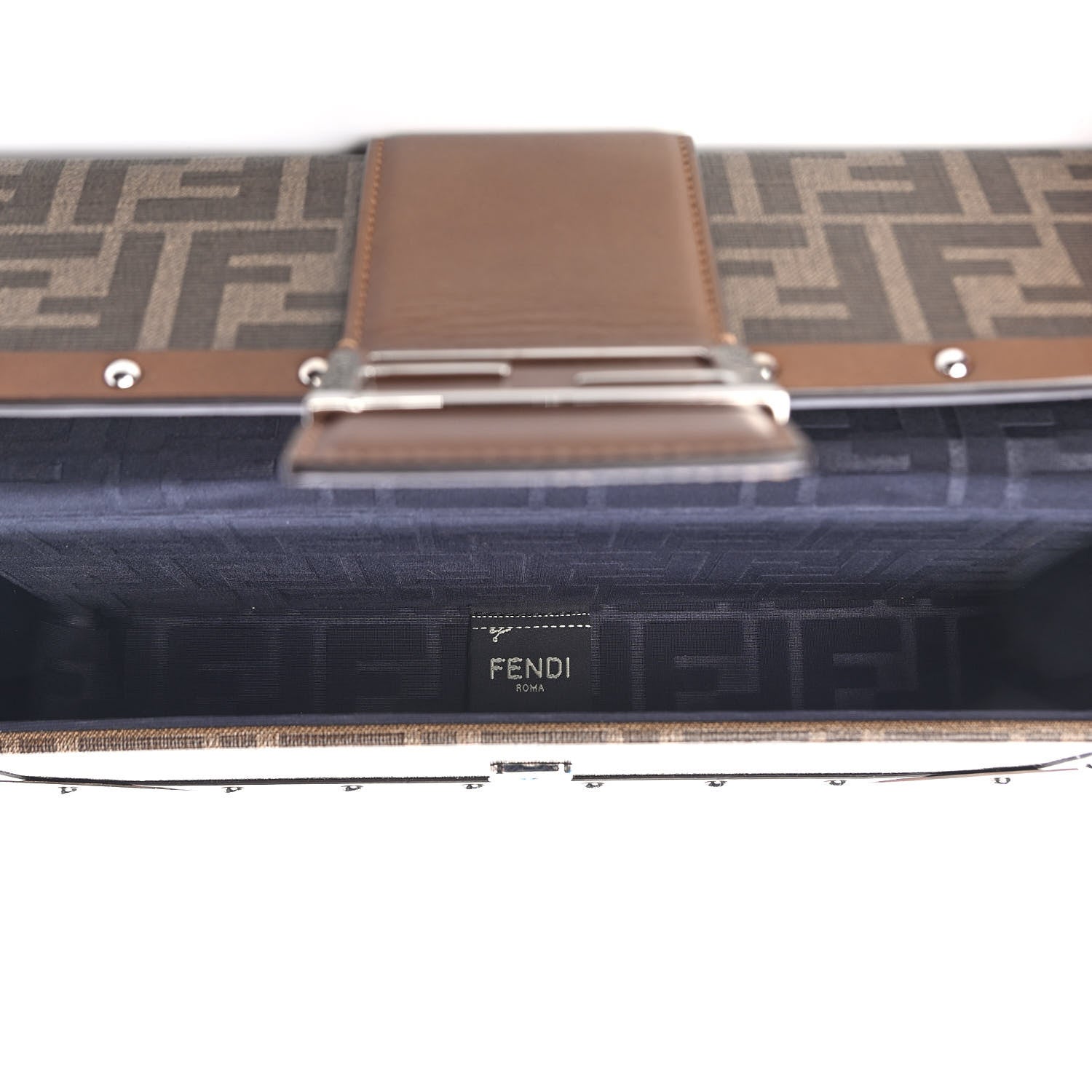 Fendi Shiny Glazed Fabric Vachetta FF 1974 Medium Baguette Trunk Mogano Panna Cuoio 5 of 10