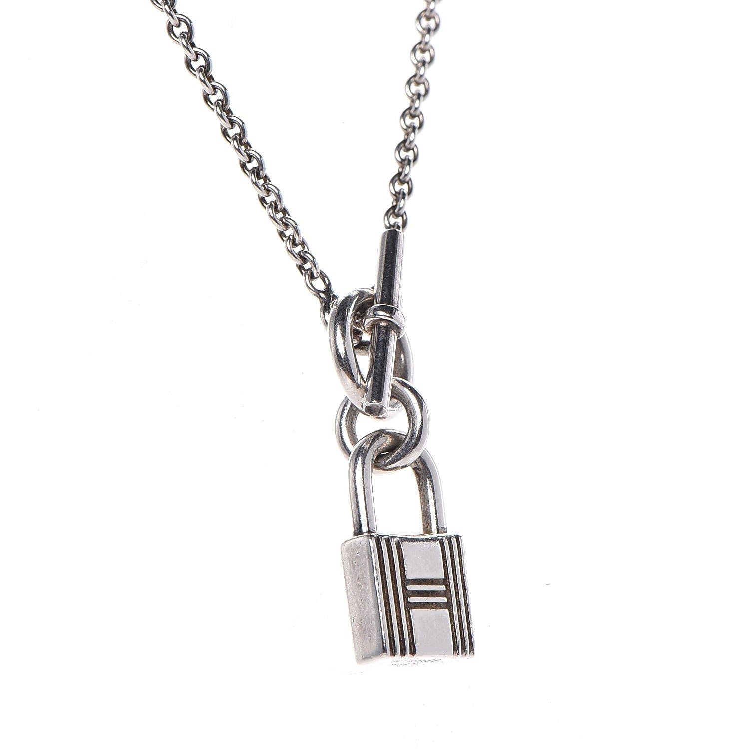 Hermes Sterling Silver Cadenas Kelly Lock Pendant Necklace 4 of 5