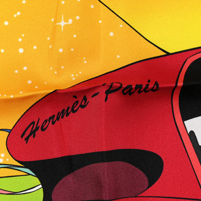 Hermes Silk Space Derby Scarf 90 Jaune Vif Vert Fluo Multicolor 2 of 6
