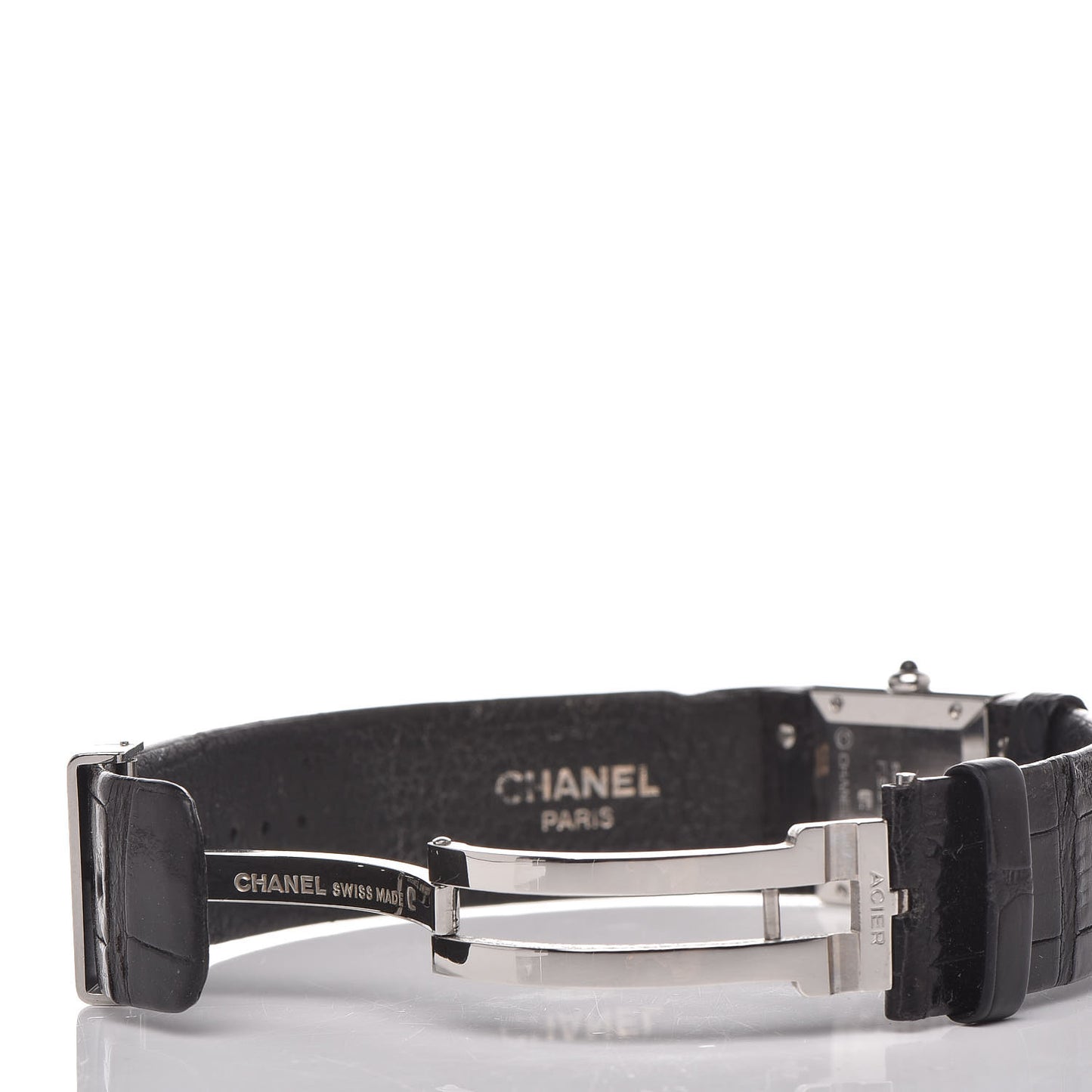 Stainless Steel Alligator 19mm Matelasse Quartz Watch Black