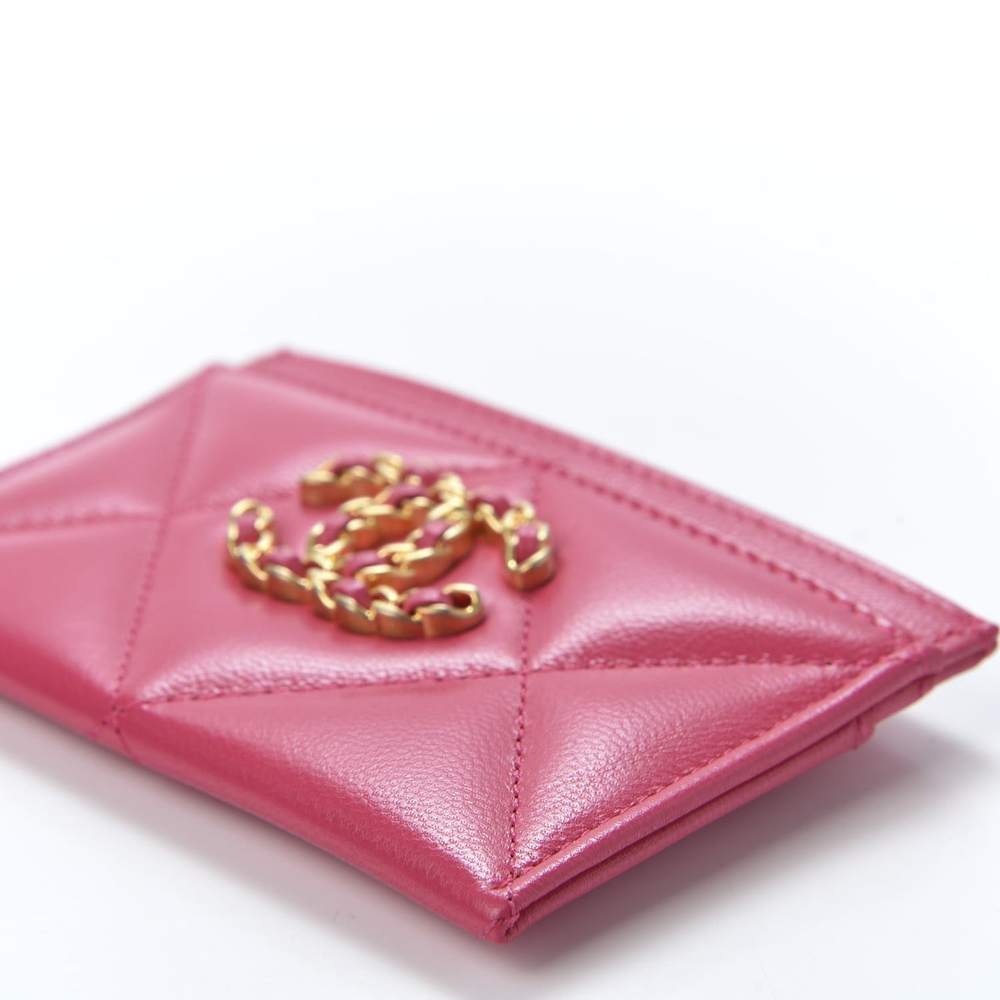 Shiny Goatskin Quilted 19 Card Holder Dark Pink