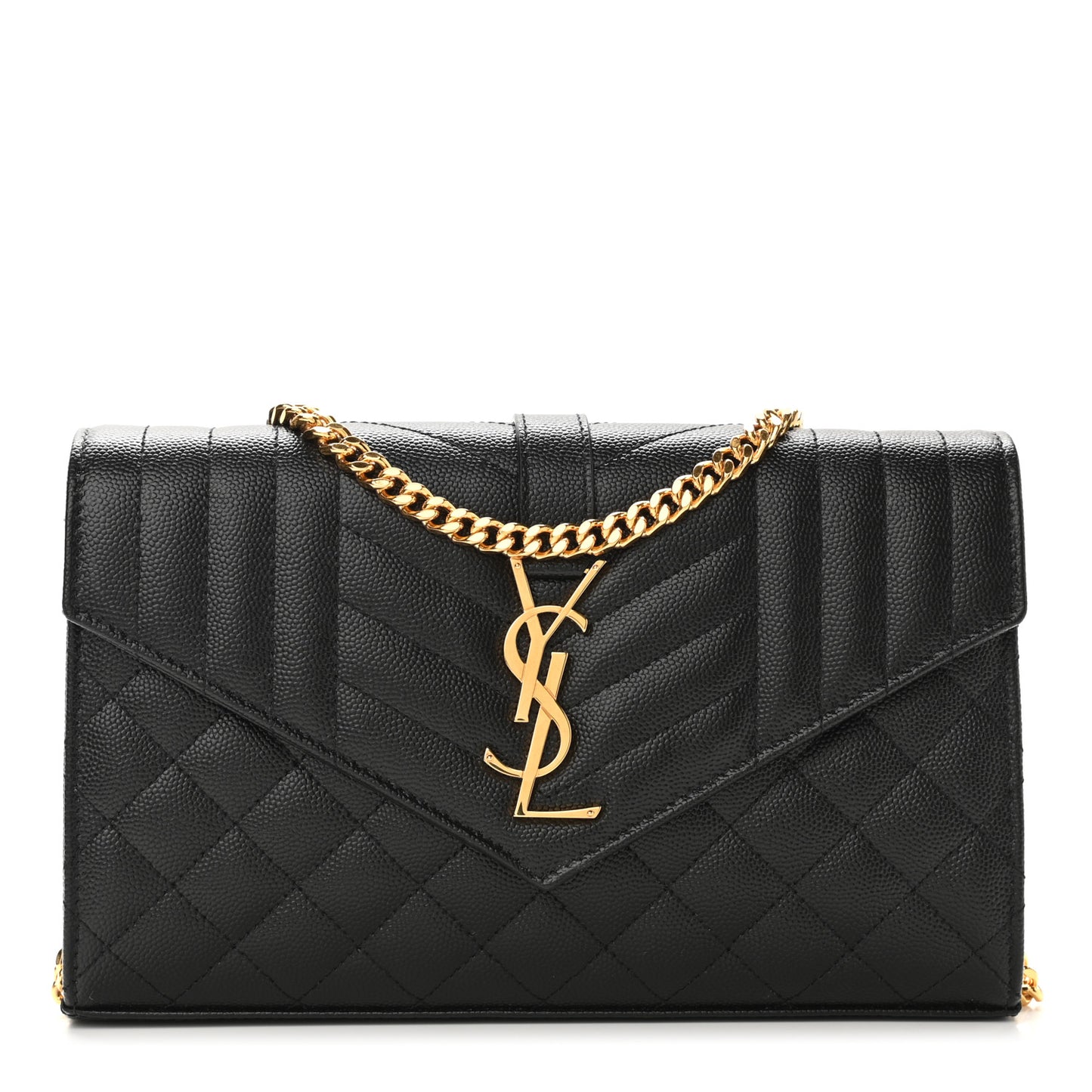 Grain De Poudre Mixed Matelasse Triquilt Monogram Chain Wallet Black