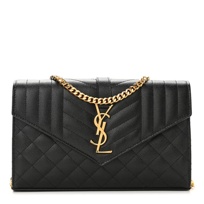 Saint Laurent Grain De Poudre Mixed Matelasse Triquilt Monogram Chain Wallet Black 1 of 9