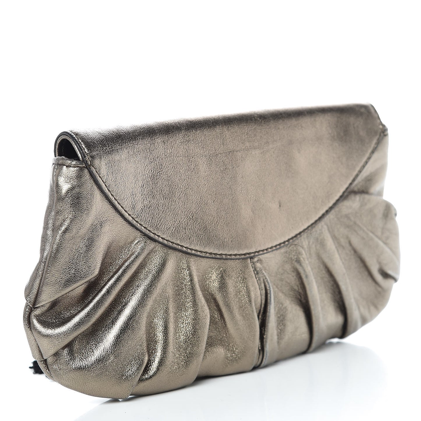 Metallic Calfskin Embellished Tassel Clutch Pewter