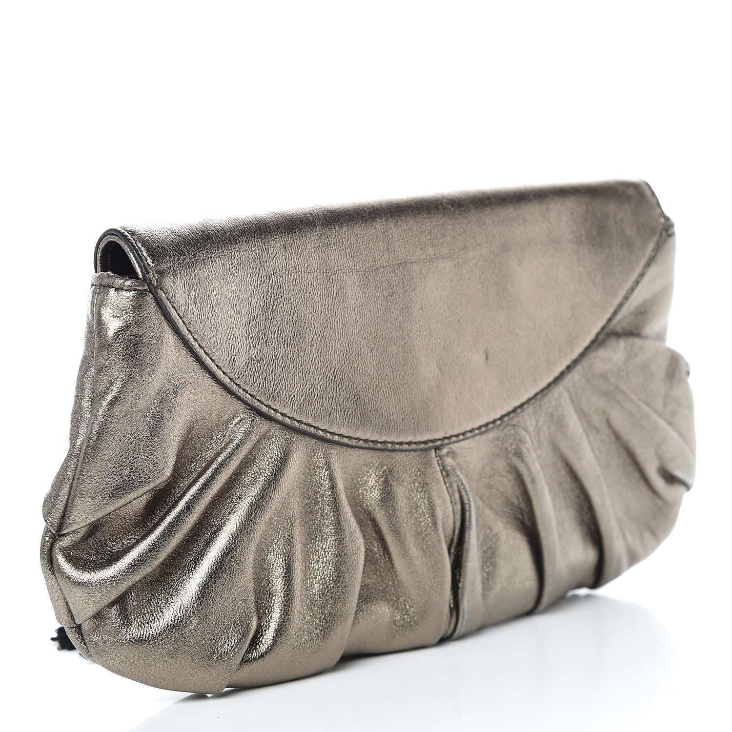 Gucci Metallic Calfskin Embellished Tassel Clutch Pewter 3 of 9
