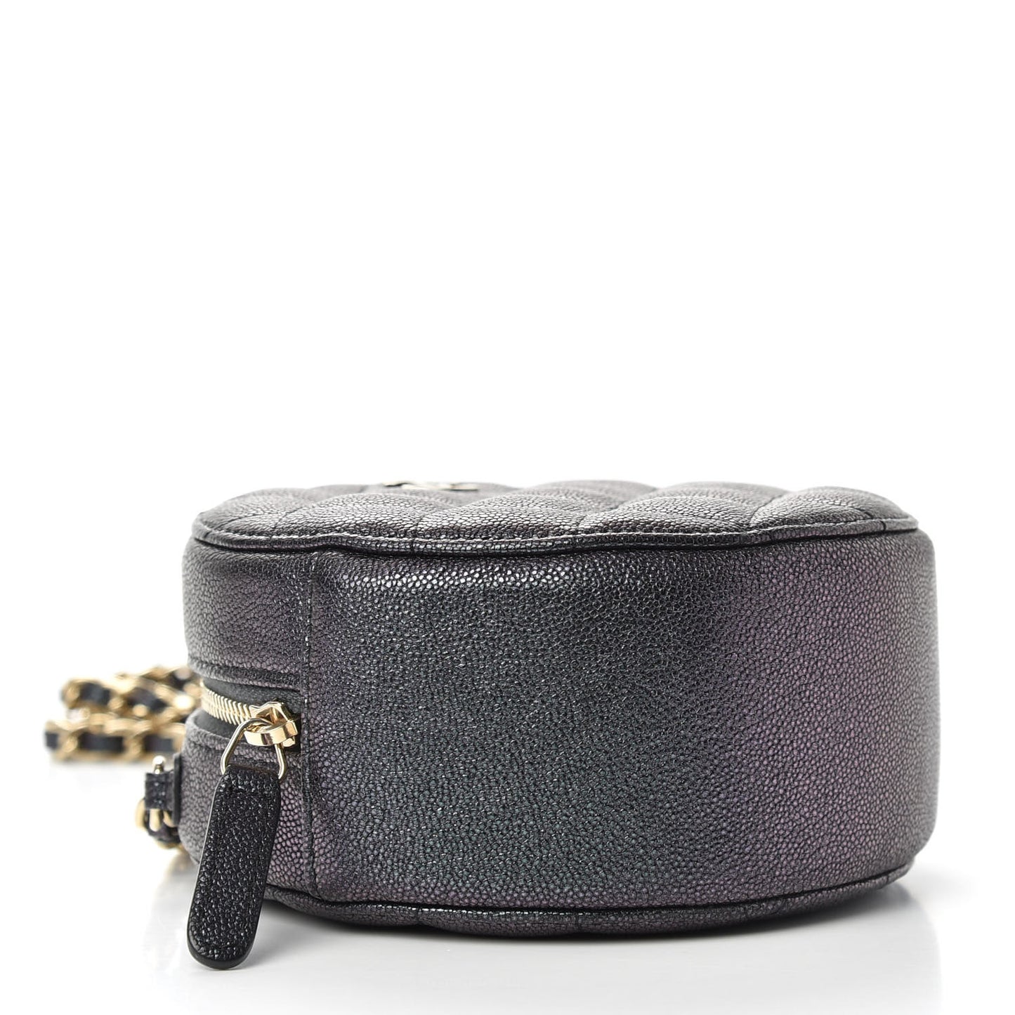 Iridescent Caviar Quilted Round Clutch With Chain Black