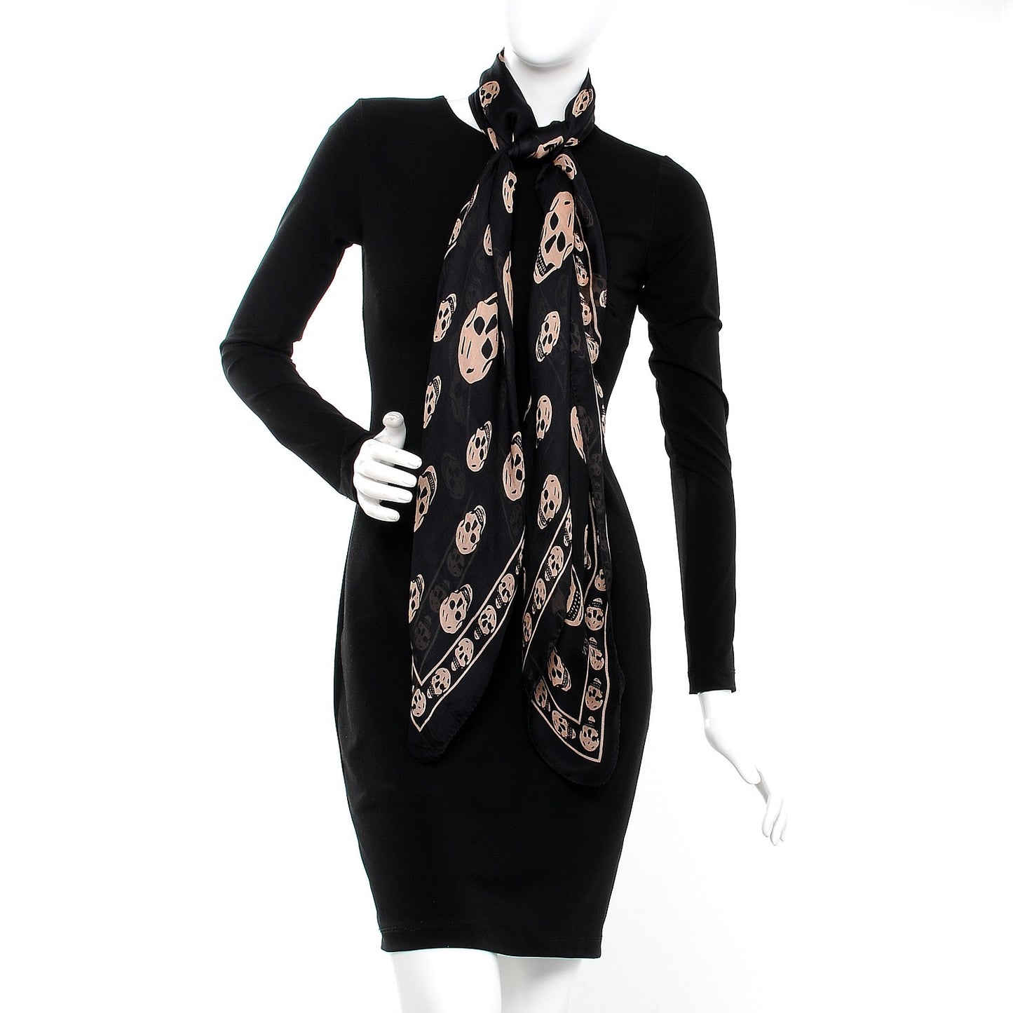 Silk Chiffon Skull Scarf Black Pink