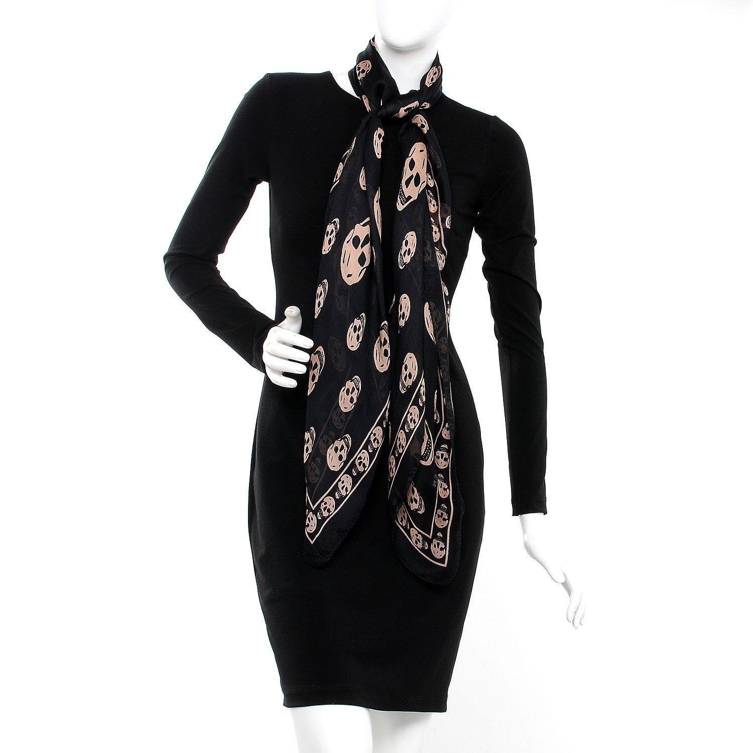 Alexander McQueen Silk Chiffon Skull Scarf Black Pink 2 of 7