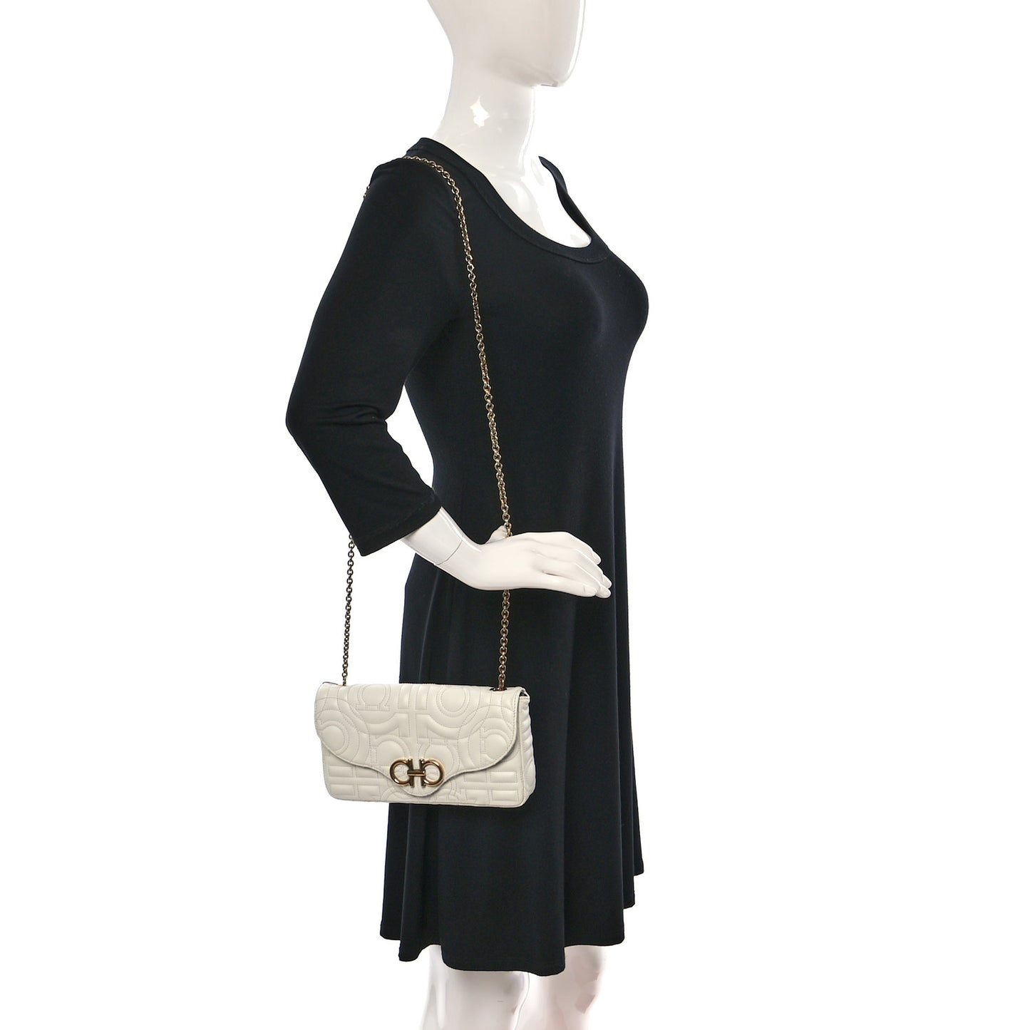 Calfskin Quilted Gancini Mini Bag White