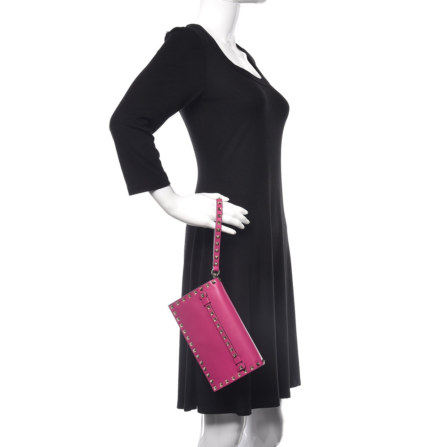 Nappa Small Rockstud Wristlet Clutch Fuxia