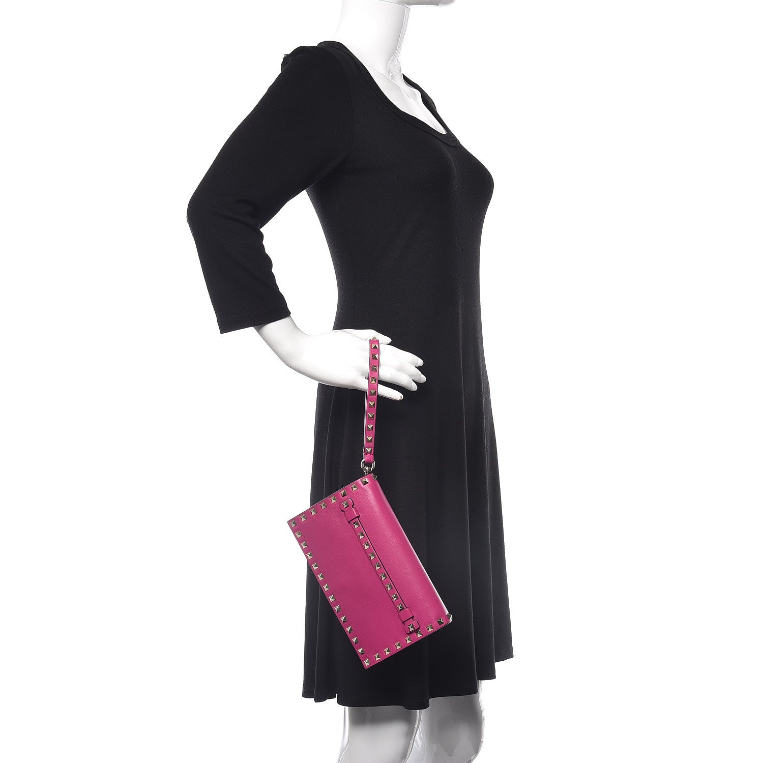 Valentino Garavani Nappa Small Rockstud Wristlet Clutch Fuxia 2 of 9