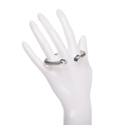 David Yurman Sterling Silver 14K Yellow Gold Blue Topaz 7mm Cable Classics Bracelet 2 of 6