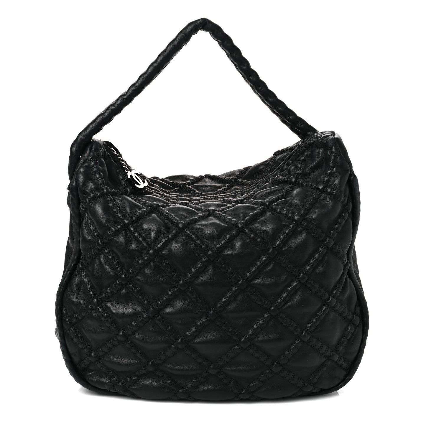 Lambskin Quilted Hidden Chain Hobo Black