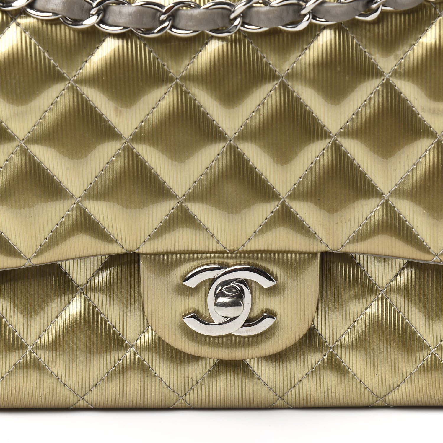 Chanel Striated Patent Quilted Medium Double Flap Gold 15 of 15