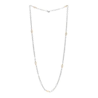 David Yurman Sterling Silver 18K Yellow Gold Baroque Pearl Long Figaro Chain Necklace 2 of 4