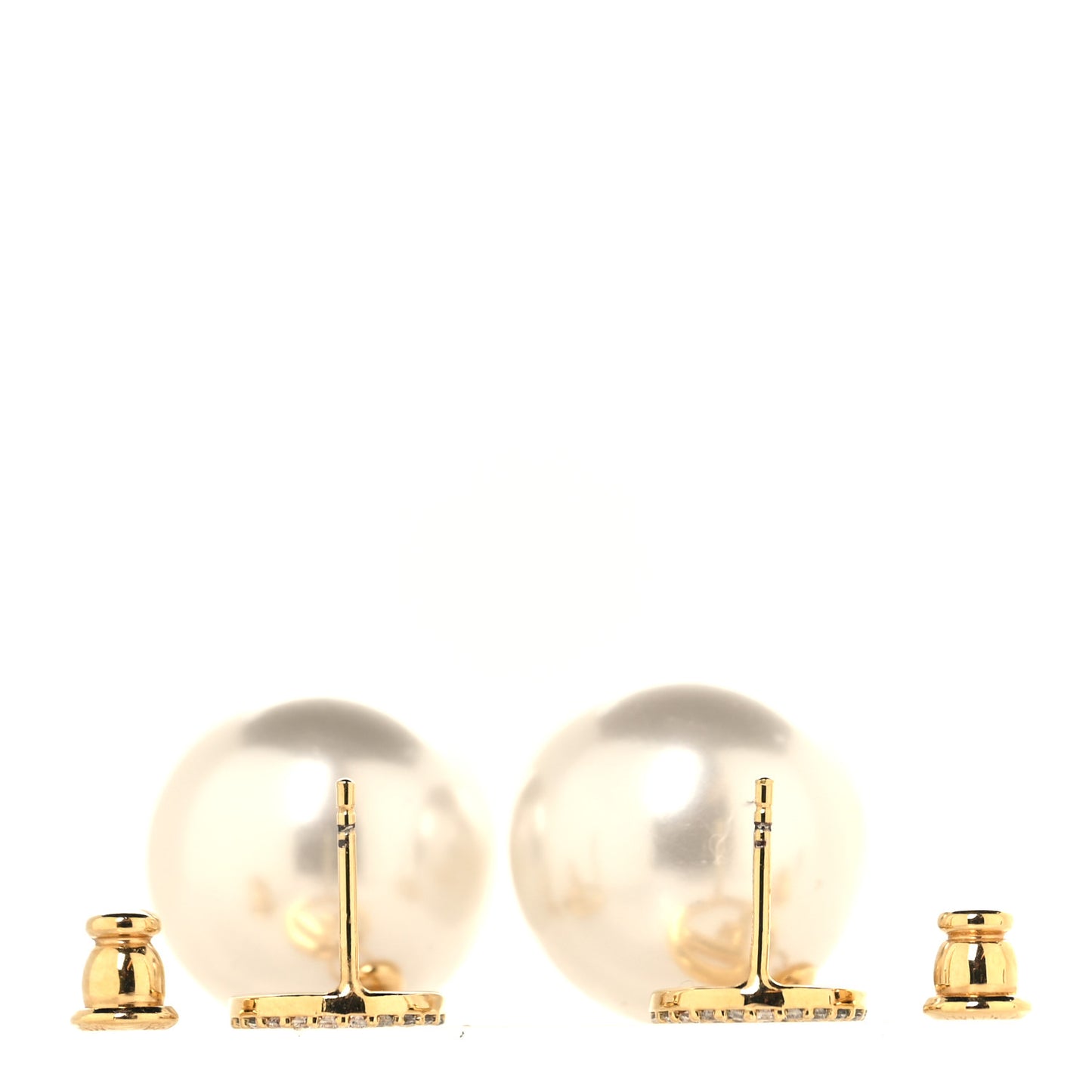 Metal Crystal Pearl Logo Drop Earrings Gold