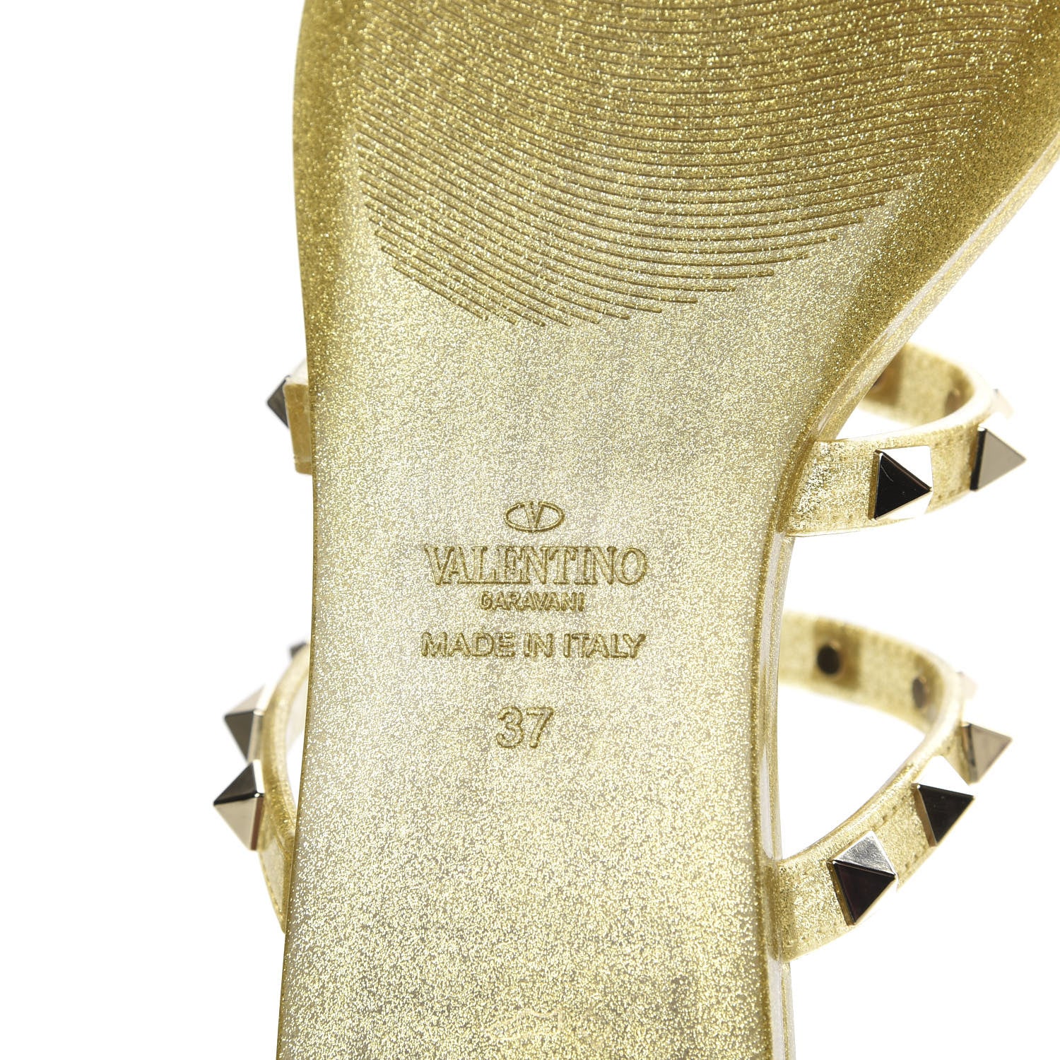 Valentino Garavani PVC Jelly Glitter Rockstud Caged Flat Thong Sandals 37 Oro 8 of 9
