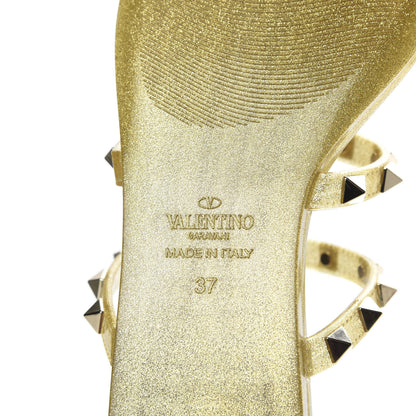 Valentino Garavani PVC Jelly Glitter Rockstud Caged Flat Thong Sandals 37 Oro 8 of 9