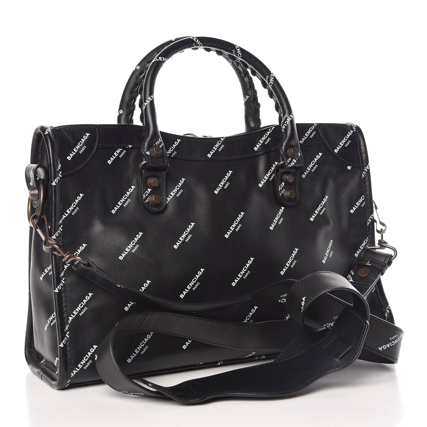 Balenciaga Veau Allover Logo Classic Hardware S City Black White 2 of 11