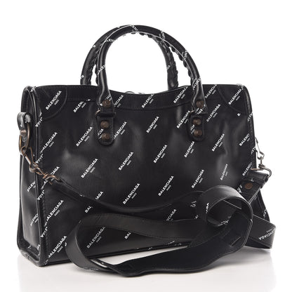 Balenciaga Veau Allover Logo Classic Hardware S City Black White 2 of 11