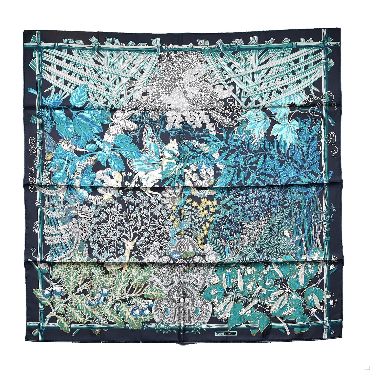 Silk Mythes et Metamorphoses Scarf 90 Marine Turquoise Vert