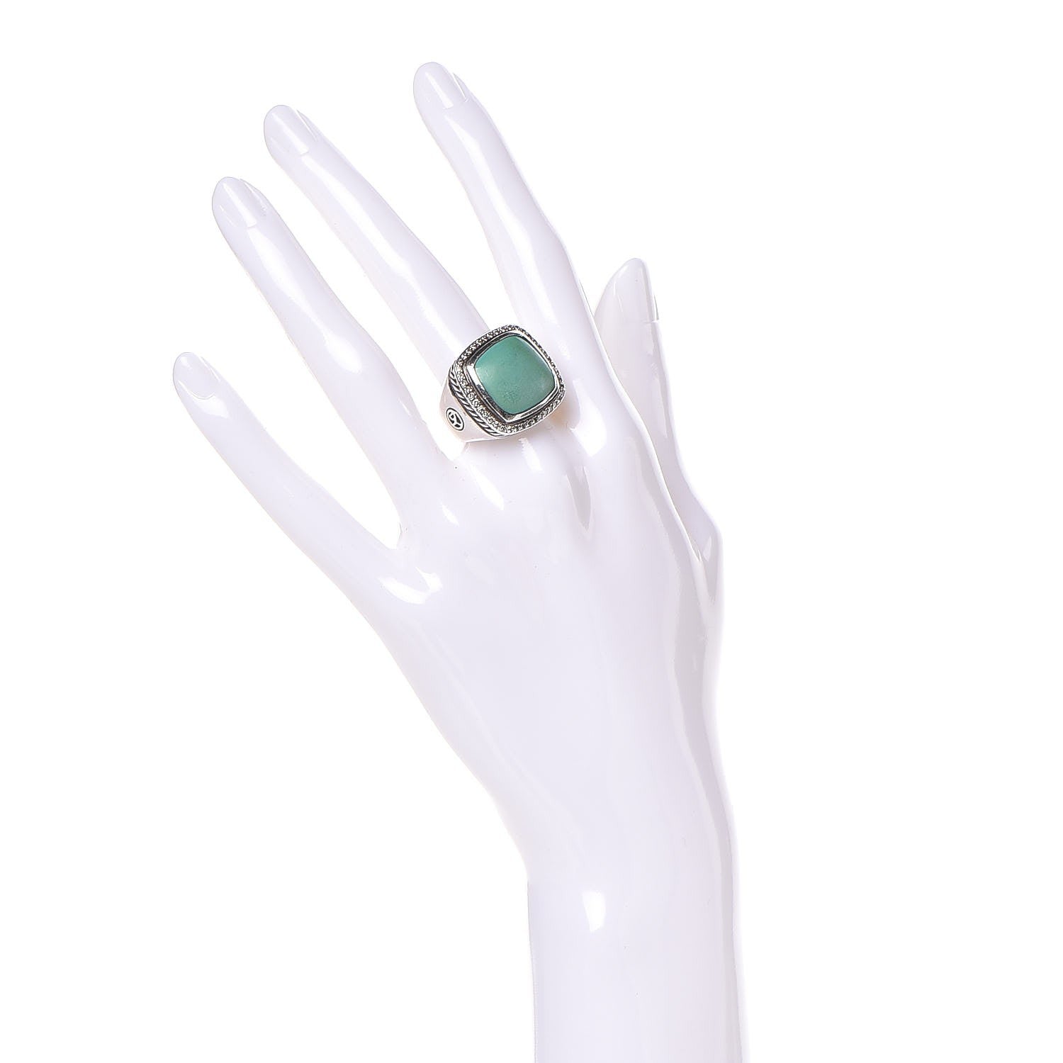 David Yurman Sterling Silver Diamond Turquoise 11mm Albion Ring 52 6 2 of 6