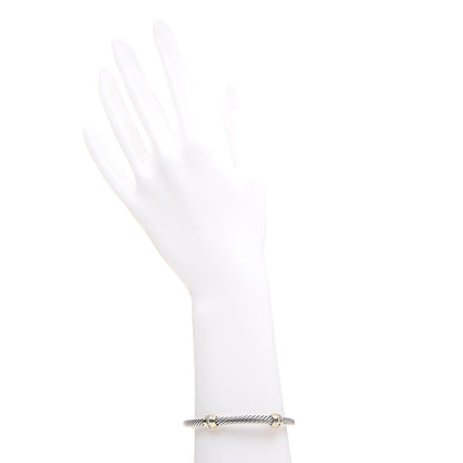 David Yurman Sterling Silver 18K Yellow Gold Diamond 5mm Double Station Bracelet M 2 of 6