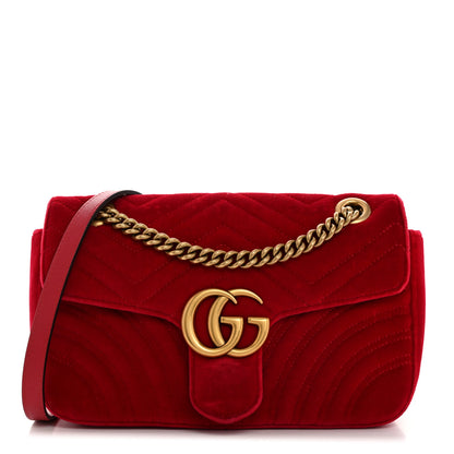 Gucci Velvet Matelasse Small GG Marmont Shoulder Bag Hibiscus Red 1 of 11
